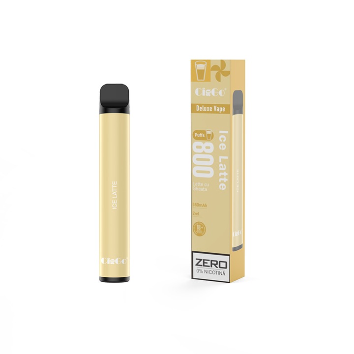 Kit Tigara Electronica CIGGO J0200- 800 - Latte cu Gheata, Dispozitiv de unica folosinta, 2ml, 0% Nicotina, autonomie 800 pufuri