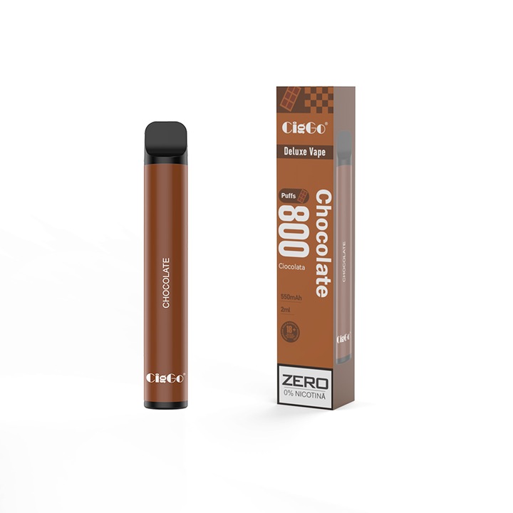 Kit Tigara Electronica CIGGO J0200- 800 - Ciocolata, Dispozitiv de unica folosinta, 2ml, 0% Nicotina, autonomie 800 pufuri