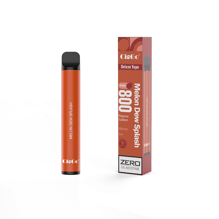 Kit Tigara Electronica CIGGO J0200- 800 - Pepene Galben, Dispozitiv de unica folosinta, 2ml, 0% Nicotina, autonomie 800 pufuri