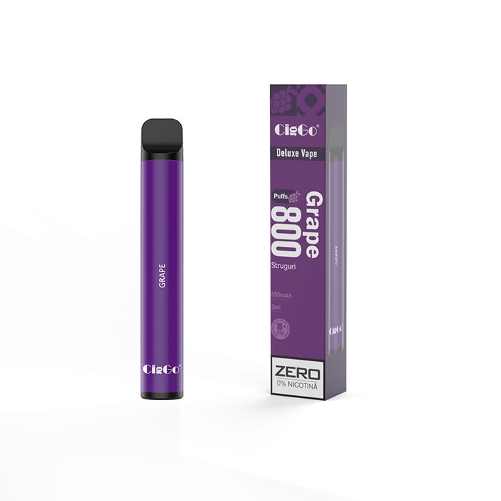 Kit Tigara Electronica CIGGO J0200- 800 - Struguri, Dispozitiv de unica folosinta, 2ml, 0% Nicotina, autonomie 800 pufuri