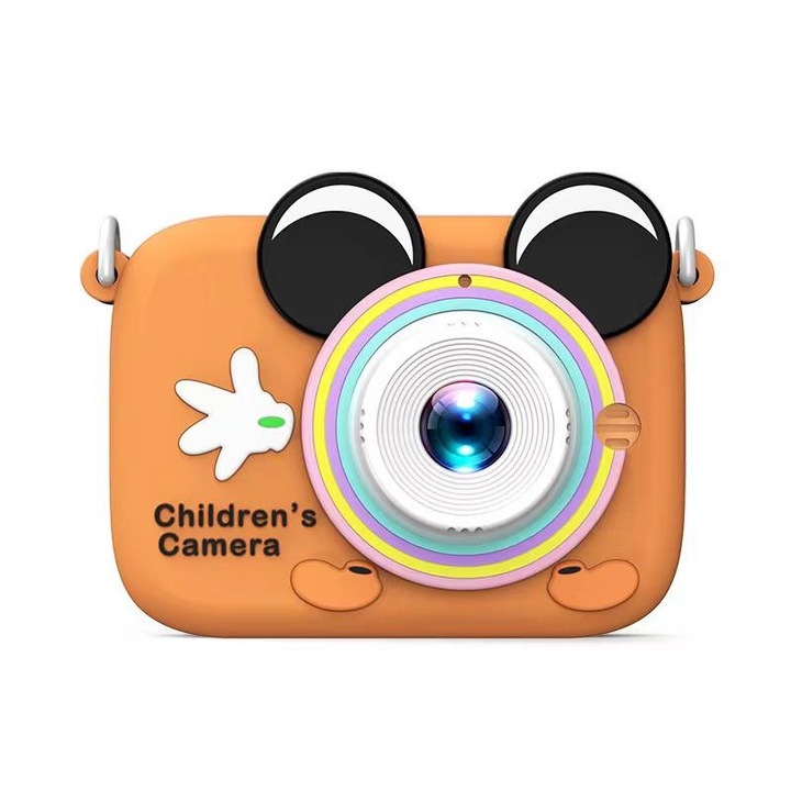 Camera foto digitala pentru copii DacEnergy©, dual camera, silicon, 1080P, 2.0 inch IPS, 5 tipuri de jocuri, multiple filtre, portocaliu