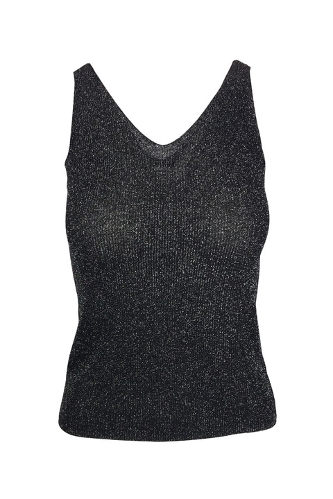 Top tricotat, Univers Fashion, cu decolteu in V, negru