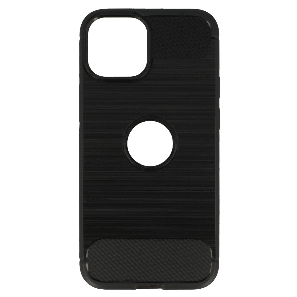 Husa telefon compatibila cu iPhone 13, Shock-Absorption Brushed Flexible Soft, Anti-Fingerprint, Fibra de Carbon, Negru