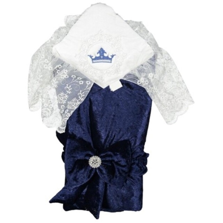 Port-bebe nou-nascut Coccoo Bebe, 90x90 cm., Bumbac si dantela, Albastru inchis