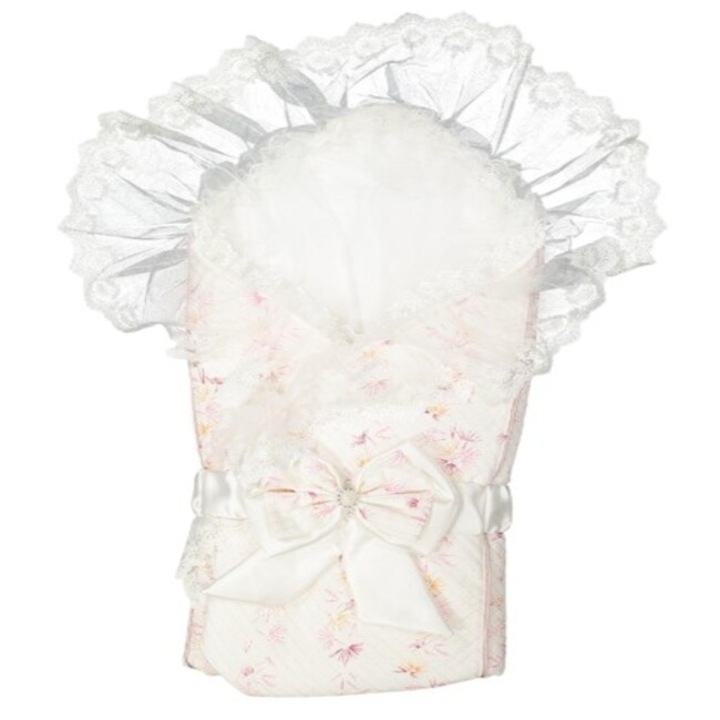 Port-bebe nou-nascut Coccoo Bebe, 90x90 cm., Bumbac si dantela, Alb/roz