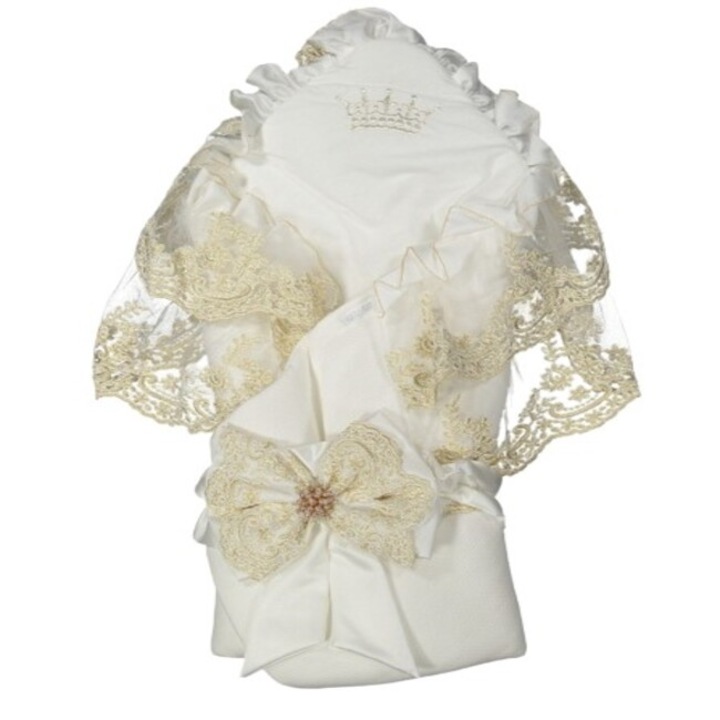 Port-bebe nou-nascut Coccoo Bebe, 90x90 cm., Bumbac si dantela, Alb/Bej