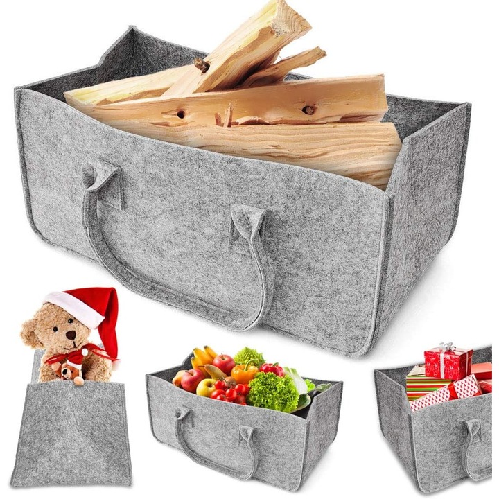 Cos pentru lemne din fetru, pliabil, gri deschis, 50x25x25cm