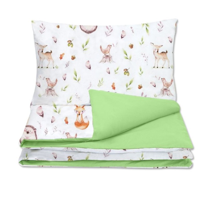 Бебешки памучен спален комплект Kidizi Forest Joy, включва плик за завивка 120x90 и калъфка за възглавница 60x40