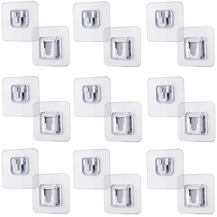 Set 9 suporturi duble de fixare cu adeziv acrilic, awwaline, transparente, ideale pentru agatat si suspendat obiecte