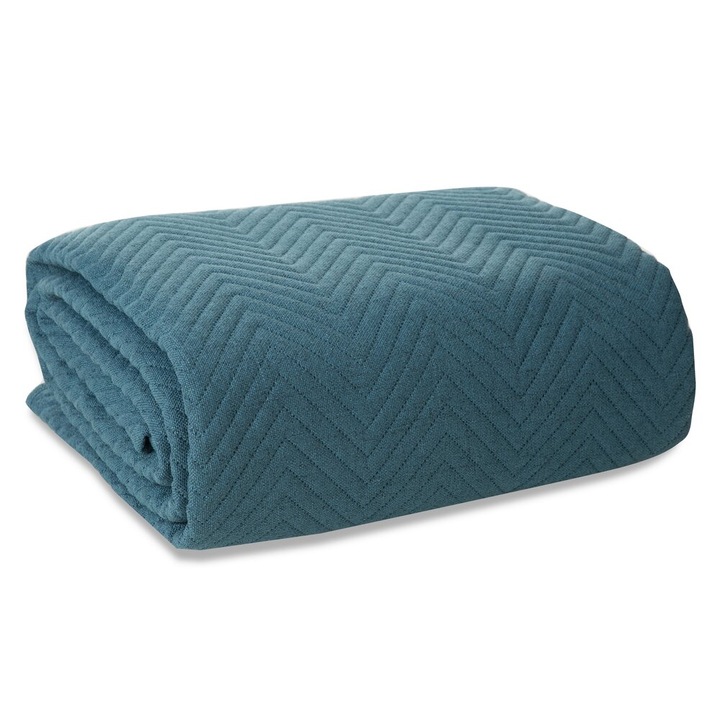 Покривало за легло, Eurofirany, LEN, 220x240, синьо с рибена кост