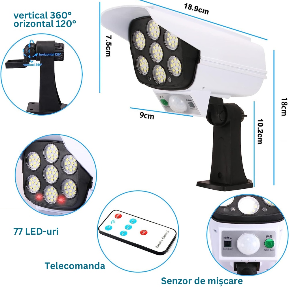 Комплект от 10 соларни лампи, 77 LED, 7 SMD, Дистанционно управление ...