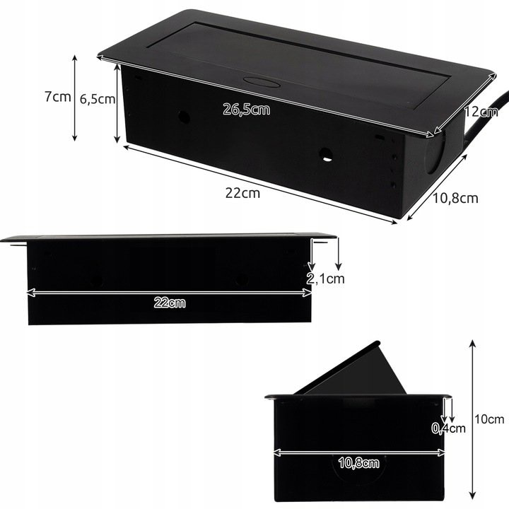 Вграден контакт Zola, 3 гнезда, 230VAC/50Hz, Алуминиев корпус, Дължина ...