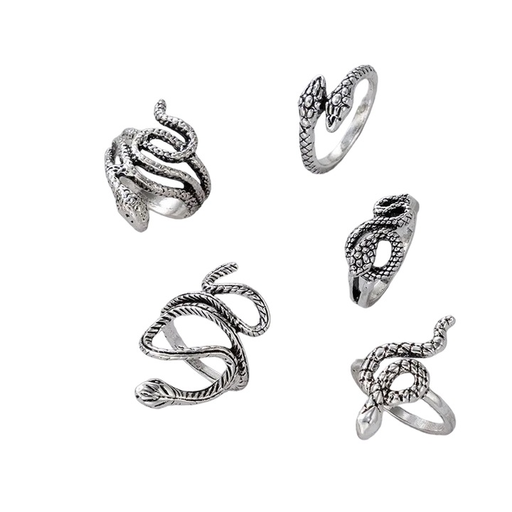 Set 4 inele argintii, forma de sarpe, Doris C4