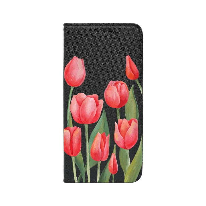 Калъф тип тефтер BestCase за OPPO Reno 8T 4G, Red Tulips, Magnetic Flip Case, Black FLB 633