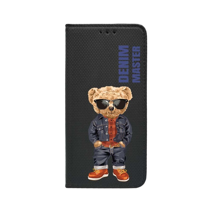 Oldalra nyíló telefontok, Realme 10 5G, Denim Master - Teddy Bear, szilikon belső, kártyatartó, állvány funkció, FLB 927