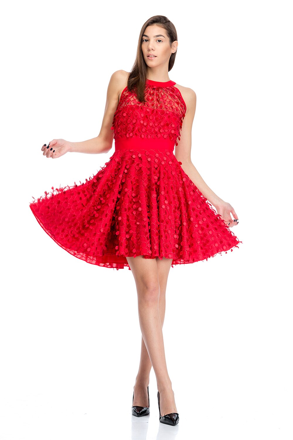 Rochie Susanne lucrata exclusiv manual Gloria Betty, Rosu
