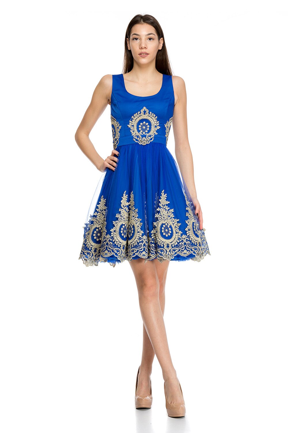 Rochie Stephy lucrata exclusiv manual Gloria Betty, Albastru royal, XS