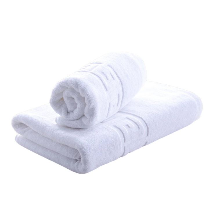 Set 2 prosoape baie corp 70x140 cm si fata 50x90 cm Bumbac 100% Greek Border 550 grame/mp, Alb