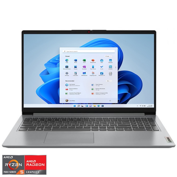 Lenovo Ideapad 1 15AMN7 15,6" FullHD laptop, AMD® Ryzen™ 5 7520U, 8GB, 256GB SDD, AMD® Radeon™ 610M Graphics, Windows® 11 Home S, Magyar billentyűzet, Szürke