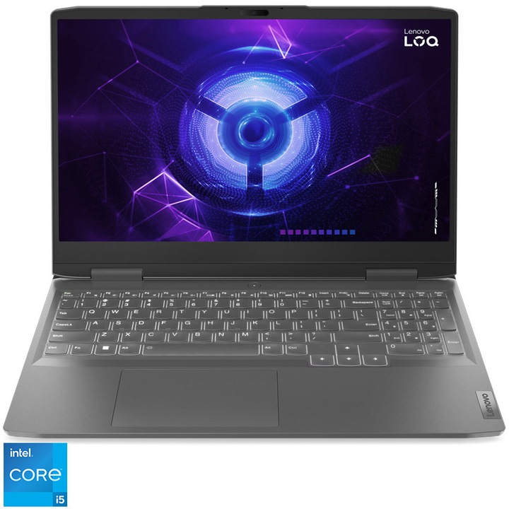 Laptop Gaming Lenovo LOQ 15IRH8 cu procesor Intel® Core™ i5-12450H pana la 4.4 GHz, 15.6", Full HD, IPS, 8GB, 512GB SSD, NVIDIA® GeForce RTX™ 2050 4GB GDDR6, No OS, Storm Grey