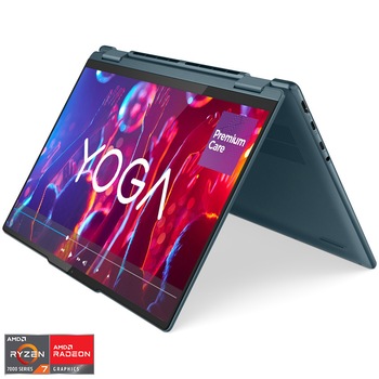 Laptop ultraportabil Lenovo Yoga 7 14ARP8 cu procesor AMD Ryzen 7 7735U pana la 4.75 GHz, 14", 2.8K, OLED, Touch, 16GB, 1TB SSD, AMD Radeon 680M Graphics, Windows 11 Home, Tidal Teal, 3y on-site Premium Care