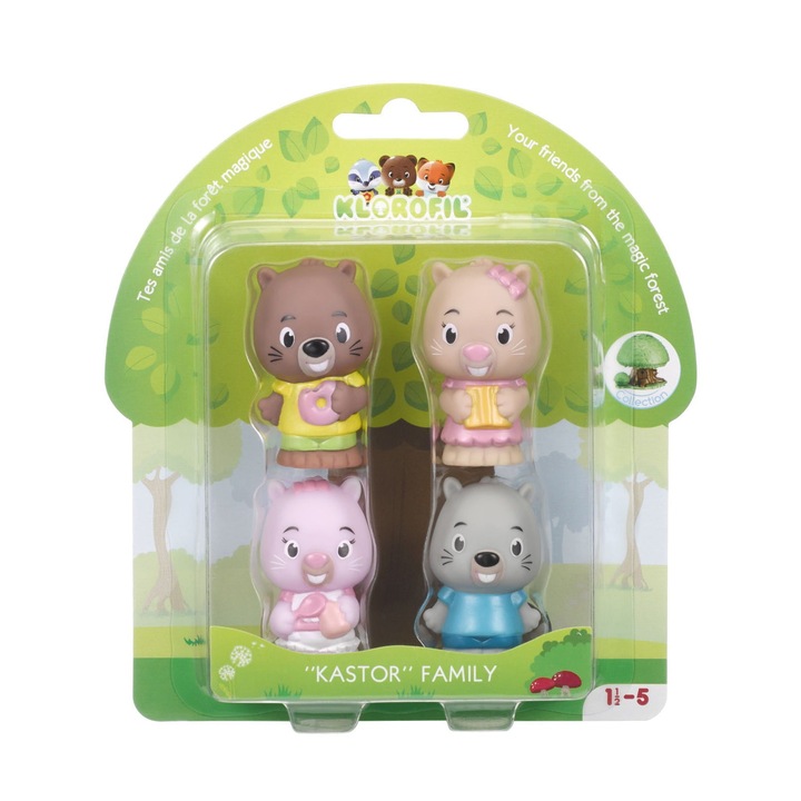 Комплект от 4 фигурки Kastor Beaver, Klorofil, 5 см, 4,5 см, многоцветни