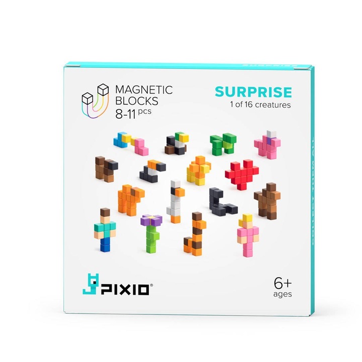 Set de constructie magnetic Pixio, 8-11 piese, Plastic, 6 ani+, Multicolor