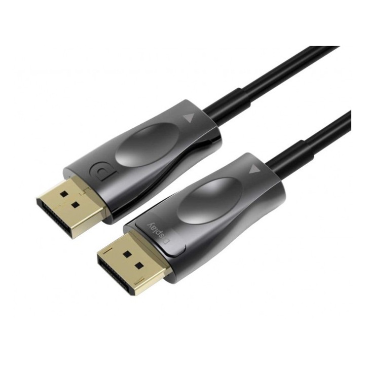 DisplayPort száloptikai kábel, dugasz - dugó, 1.4-es verzió, 8K (7680x4320), aranyozott csatlakozók, 20 m, PremiumCord