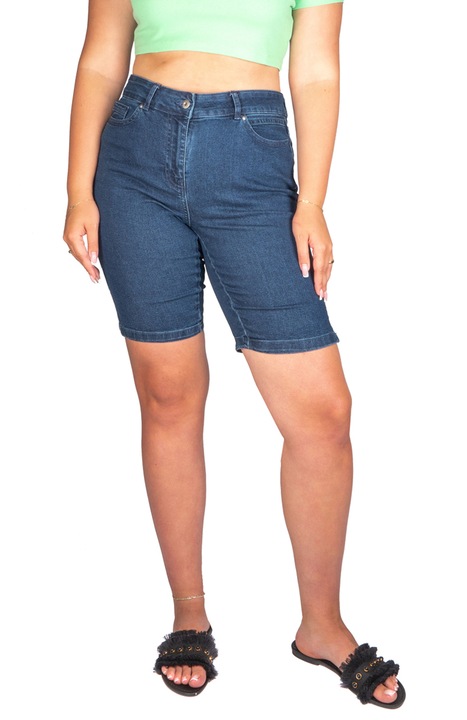 Дамски дънкови къси панталонки с висока талия, Тъмносин