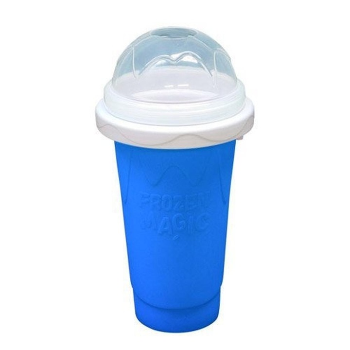 Pohár Slushy, MilkShake és Ice Cream Juice, 250 ml kanállal és szalmával 2 az 1-ben, kék, szilikon, MaffStuff®