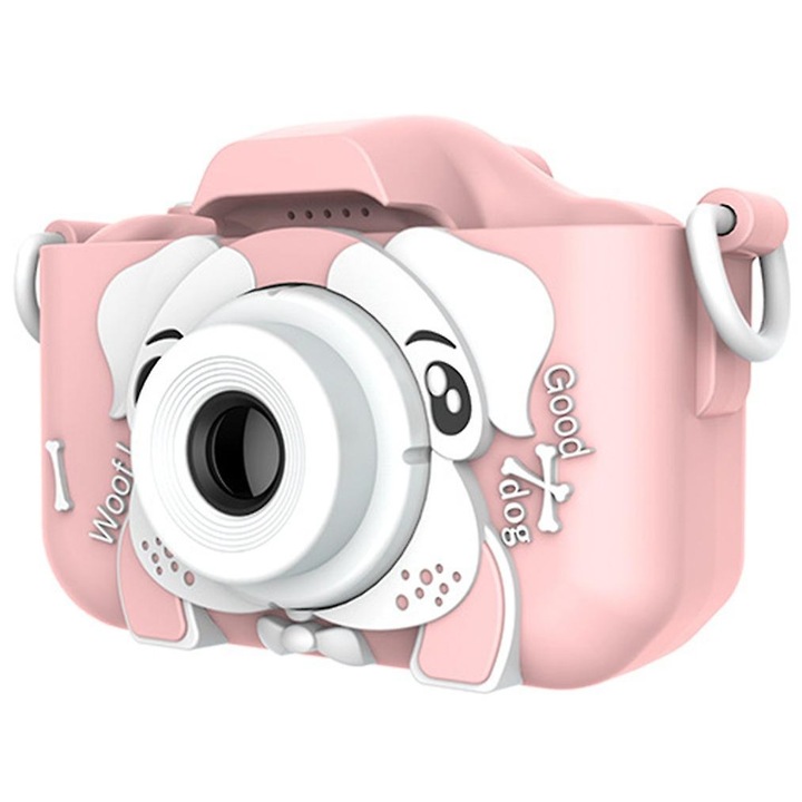 Camera Foto Copii, VALA® Fluffy, 20 Mpx, Full HD 1080P, model Caine, Ecran 2 inch, Functie Foto/Video, Jocuri, Roz