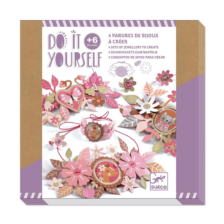 Set creativ pentru bijuterii, Djeco, DIY Glitter Medalions, 6+, Multicolor