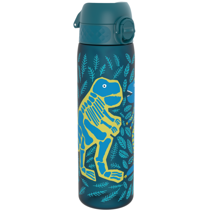 Детска бутилка за вода, Ion8, Модел с динозаври, Пластмаса/Тритан, 500 ml, Многоцветна, 23.1x6.5cm