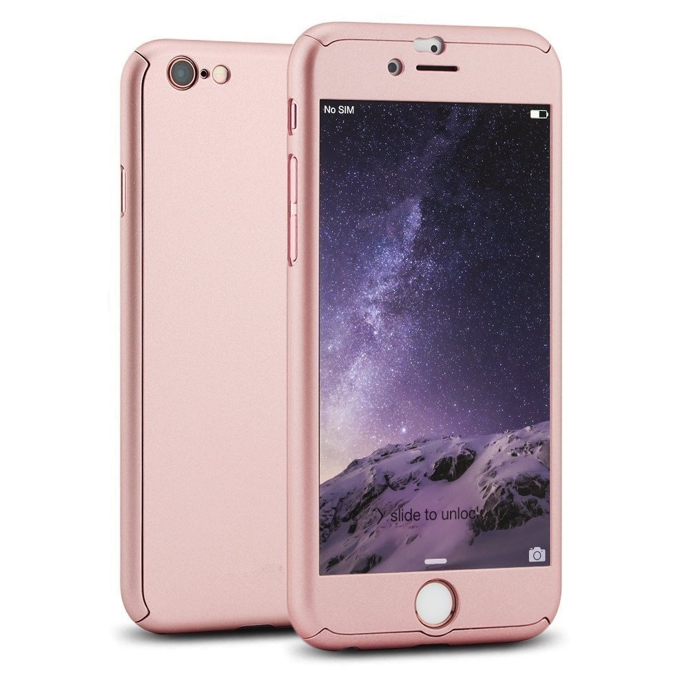 Husa 360 fata+spate+folie sticla pentru iphone 6/6S, roz