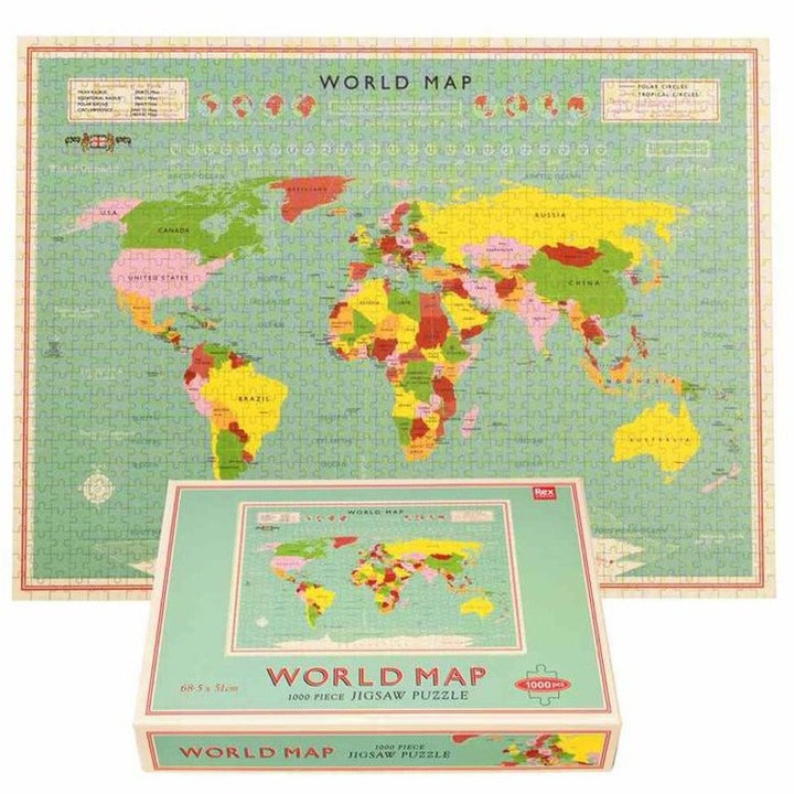 Puzzle 1000 db Rex London, Térkép, 5 év+, Többszínű
