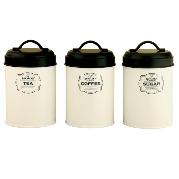 Set organizatoare pentru ceai, cafea, zahar, otel carbon, 11x15cm, Bohmann