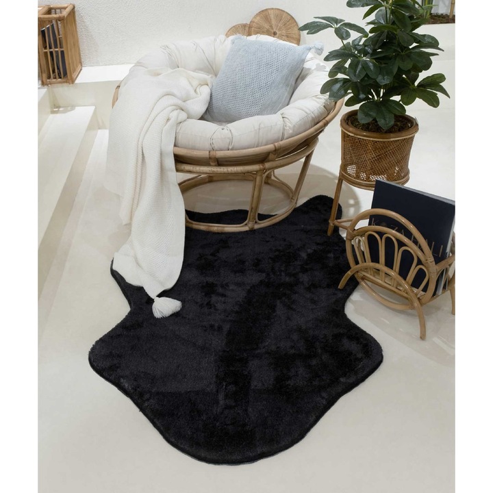 Килим Asi Home Fur, 100 x 150 см, полиестер, черен