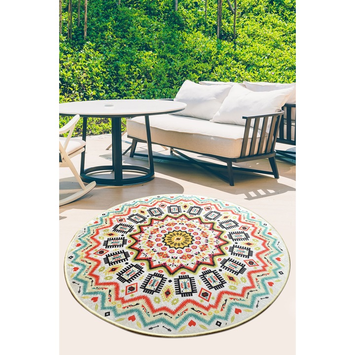 Килим, Asi Home Mandala Balkon, 100см, Кадифе, Полиестер, Многоцветен