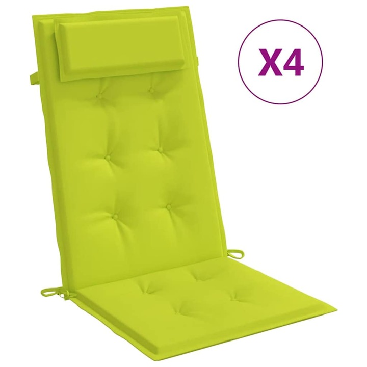 Set perne scaun cu spatar inalt vidaXL, 4 buc, vernil, tesatura Oxford, 120 x 50 x 3 cm, 2.1 Kg
