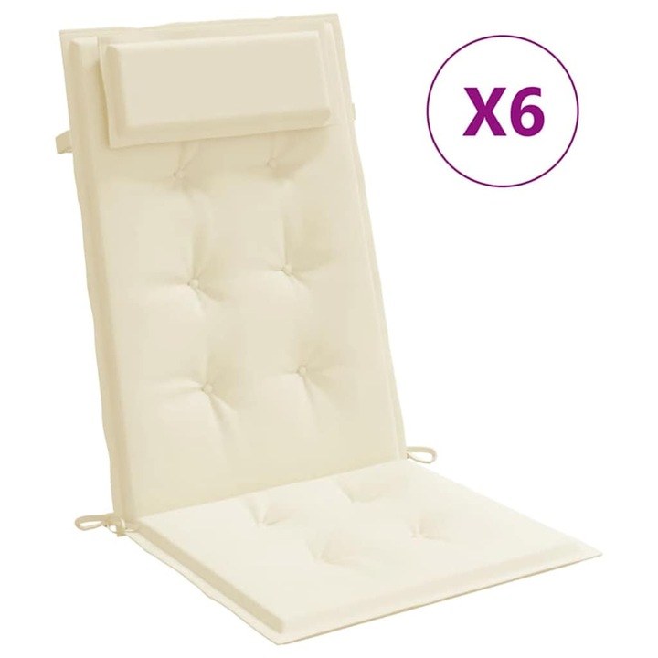 Set perne scaun cu spatar inalt vidaXL, 6 buc, crem, tesatura Oxford, 120 x 50 x 3 cm, 3.2 Kg