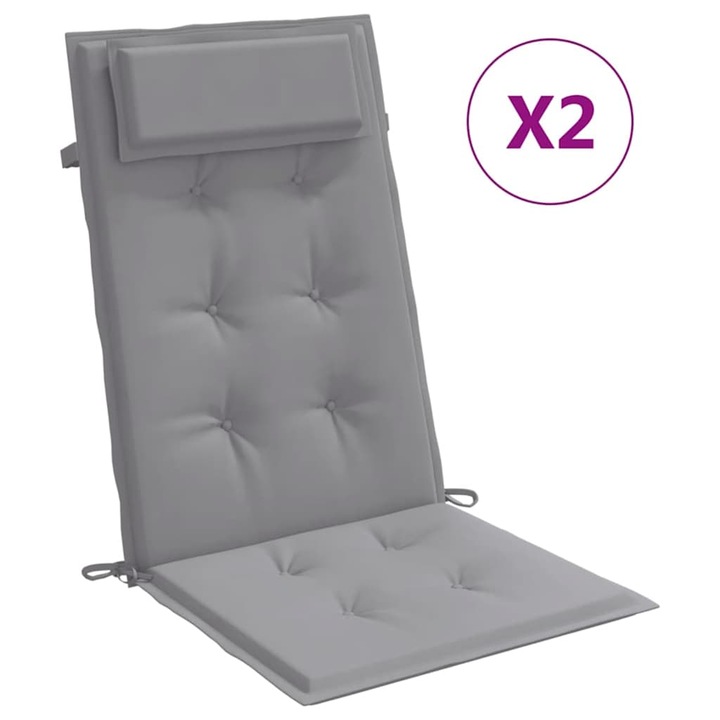 Set perne scaun cu spatar inalt 2 buc vidaXL, gri, tesatura Oxford, 120 x 50 x 3 cm, 2.15 Kg