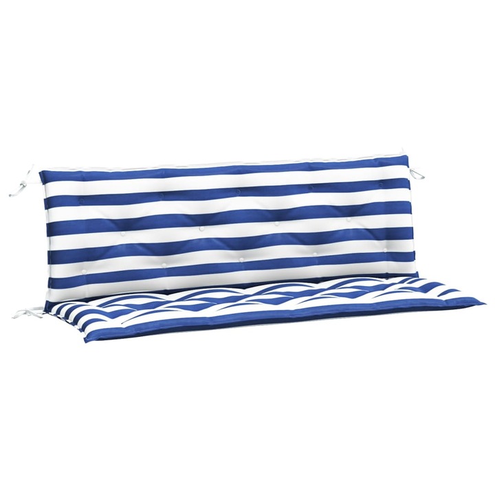 Комплект възглавници за външни пейки vidaXL, 2 бр, Синьо-бели, 150x50x7 см, Плат, 3.5 Kg