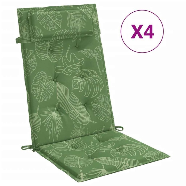 Set perne de scaun spatar inalt vidaXL, 4 buc, model frunze, textil Oxford,120 x 50 x 3 cm, 2.1 Kg