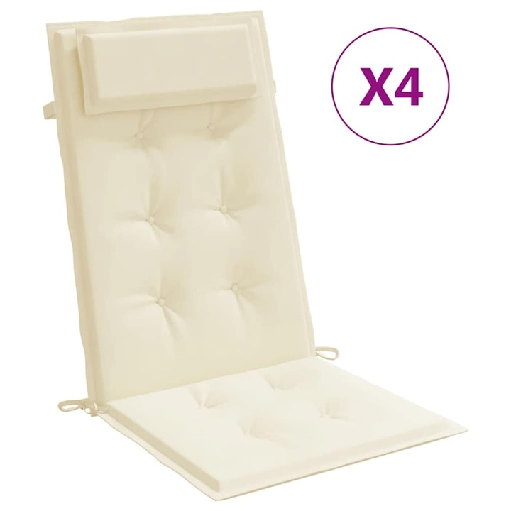 Set perne scaun cu spatar inalt vidaXL, 4 buc, crem, tesatura Oxford, 120 x 50 x 3 cm, 2.1 Kg