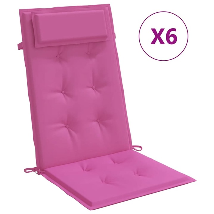 Set perne de scaun cu spatar inalt vidaXL, 6 buc, roz, tesatura Oxford, 120 x 50 x 3 cm, 3.2 Kg