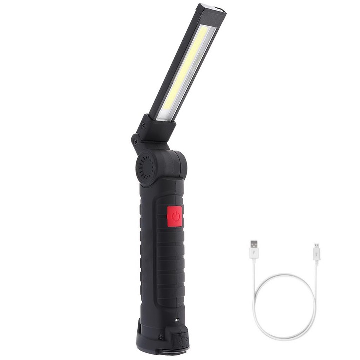 Преносим работен фенер, Zola®, LED, USB презареждаем, магнит, 27x4.8x3.3 см, черен