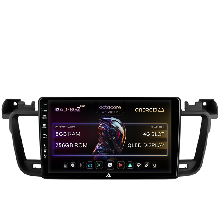 Navigatie Peugeot 508 (2010-2018), Android, Octacore, 8GB RAM + 256GB ROM, Ecran QLED 9 Inch, CarPlay, Android Auto, WiFi, 4G, Autodrop