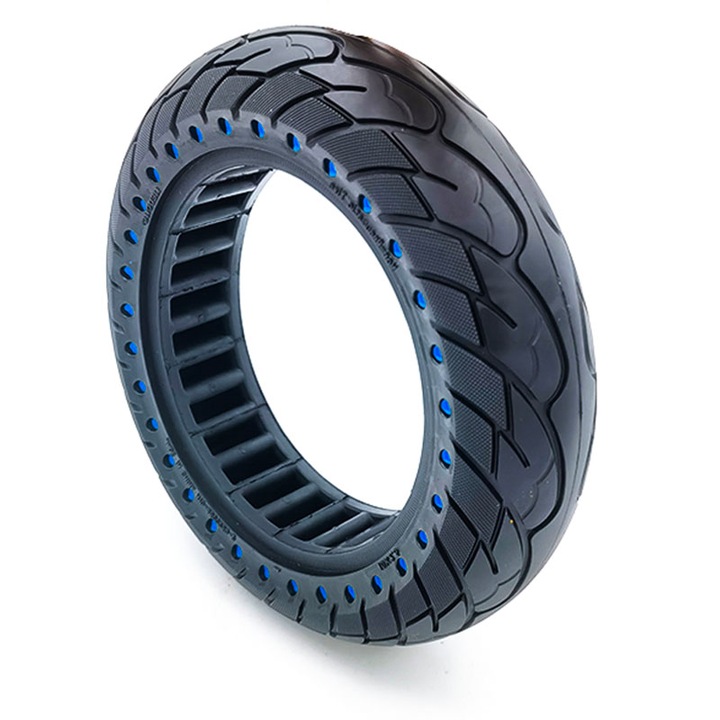 OEM Gumiabroncs, 10x2,5 hüvelykes 60/70-6,5, tömör gumi perforációval és kék pöttyös kialakítással, ultrakönnyű, elektromos robogóhoz