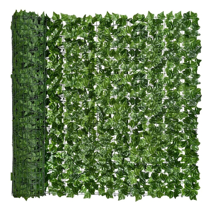 Gard paravan viu cu frunze artificiale, verde inchis, 300 cmx200 cm
