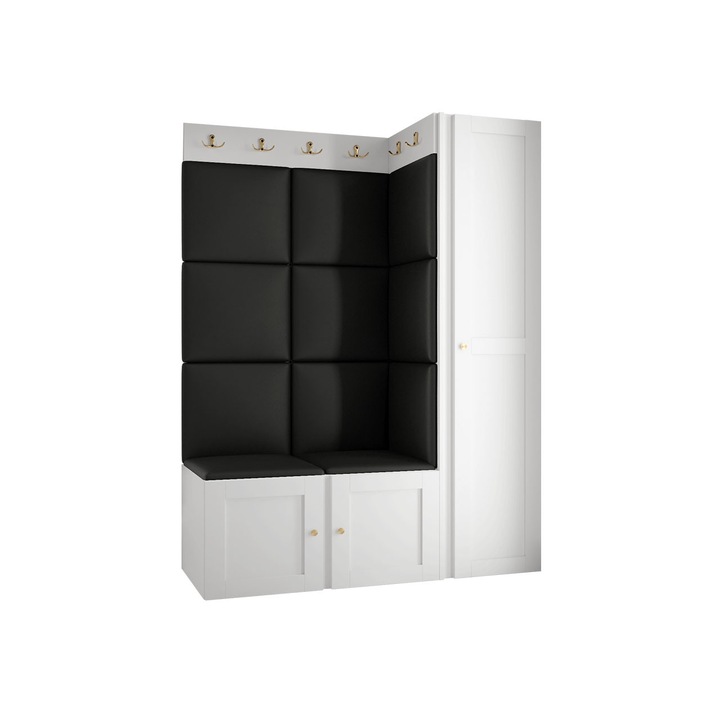 Mobilier pentru hol Terospito IX, MIRJAN24, alb / piele ecologica negru, 46x124x186 cm